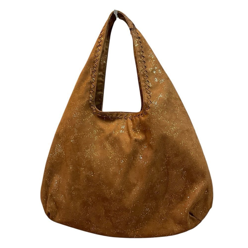 Deux Lux Oversized Shimmer Hobo Bag Camel Brown With Gold Flakes